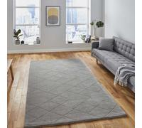 (150x230cm) Modern Kasbah KB2025 Geometric Wool Rugs in Grey Soft Hand Made Mats