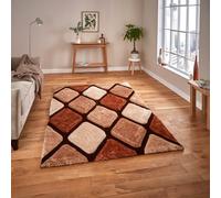 (150x230cm) Noble House Rugs NH9247 Beige Brown Textured 3D Effect Hand Carved Geometric Mats