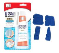 151 Clear Silicone Sealant with 4 pieces Sealant smoothing tool, Waterproof Multipurpose Sealant for the Bath, Shower, Kitchen, Tiles, Transparent tube 70g