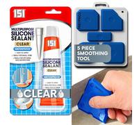 151 Clear Waterproof Silicone Sealant with 5 Piece Sealant Smoothing Tool Finishing Kit, Perfect for the Bath, Shower, Tiles, Aquariam Repairs, 70g, FREYPAC Bundle