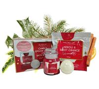 151 Elysium Spa Christmas Candle Bath Bomb & Epsom Salts Gift Set Spa Bath & Body Pamper Set, Red