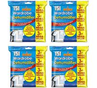 151 Hanging Dehumidifier Bags - 12 Bags per Pack - Moisture Absorber for Cupboard, Bathroom, Car, Anti-Mould, Odour & Damp Prevention, Hanging Dehumidifier Bags