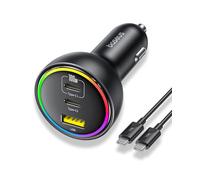 152.5W USB C Car Charger, Baseus Super Fast Charging 3 Ports Car Charger, PD3.0 QC4.0 Ultra Compact RGB Fast Type C Car PhoneCharger Adapter, for iPhone 17 16 15 14 Pro Max Samsung S24 MacBook iPad