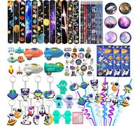 152 Pcs Space Party Favour Set with Galaxy Slap Bracelets Keyrings Straws Stickers Gift Bags and More for Outer Space Themed Celebration Decorations