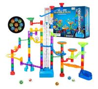 152 Piece Marble Run Set with Double Way, Motorized Spiral Lifts, 2 Stunt Trampolines, 30 Glow in the Dark Plastic Marbles and More, Construction Project Toy, STEM Gifts for Boys and