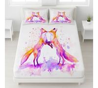 152 x 200 x 30 Fitted Sheet White Bedding Fox Couple Love Easy Care Bedding Watercolour Romantic Fade Resistant Warm Cozy for Couples & Girls
