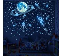 1520 Pcs Rocket Astronaut Glow in The Dark Wall Stickers, tars Moon Rocket and Planets Stickers for Ceiling Or Walls, Cosmic Room Decoration for Kids and Adults,Blue