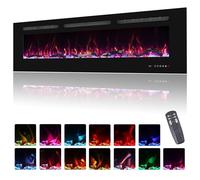 152cm Electric Fireplace Insert, Wall Mounted Fireplace Heater, 13 * 13 Flame Effects, Realistic Logs Ember Bed, Adjustable Thermostat & Timer, 1500W, Black(60")