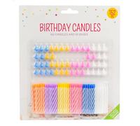 152pcs Decorative Birthday Cake Celebration Candles Set with Easy to Use Holders, Angel Flames, Assorted Striped Spiral Multi Coloured Birthday Party Candles, 102 Candles and 50 Bases