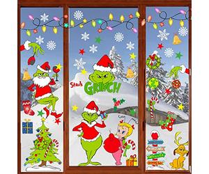 153 PCS Christmas Window Stickers, 9 Sheets Reusable PVC Stickers - Grinch Christmas Decorations Transform Your Home into a Winter Wonderland