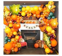 153pcs Autumn Balloon Arch Kit, Orange Burgundy Yellow green Arch Garland Kit Balloons Decoration with Large aluminium foil balloon for Thanksgiving Birthday Baby Shower Party Autumn Decor Supplies