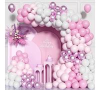 153Pcs Pink White Balloon Arch Kit, White Pink Metallic Party Balloons Garland Kit for Birthday Bridal Baby Shower Congratulations Wedding Anniversary Party Decorations Supplies