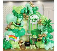 153pcs St. Patrick's Day Balloon Arch Garland Kit, Green Print Shamrock Balloons with Hat Lucky Clover Foil Balloon for Irish Festival Lucky One Holiday Party Decor Birthday Supplies