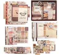 154 PCS Aesthetic Scrapbook Supplies Set, Vintage Scrapbooking Paper with A6 Grid Notebook Decorative Paper Sticker Tape, Coffee Scrapbook Sticker Supplies for Bullet Journal