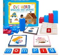 154 PCS Wooden CVC Word Spelling Game, Short Vowel Spelling Flashcards Sight Words Flash Cards Montessori Early Educational Toys for Preschool Kindergarten (5 Dry Erase Marker Included)