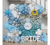 154Pcs Blue and White Bride Balloon Garland Arch Kit, Dusty Blue Sliver White Balloons with Bride Diamond Foil Balloon for Wedding Bridal Shower Last Toast on the Coast Party Decorations