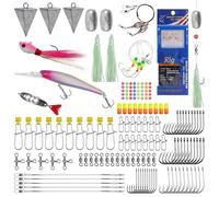 154pcs Saltwater Fishing Tackle Kit Surf Fishing Gear Set Ocean Saltwater Fishing Lures Fishing Bait Rigs Crankbait Spoon Pompano Rig Pyramid Sinkers Fishing Hooks Swivels Accessories Tackle Box