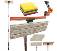 155 cms Extend Window Cleaning Kit+NOW 5 Washable pads 4 (four) Microfibre cloths Professional Cleaning Equipment,Window Cleaning Pole and Squeegee Cleaner with Twist Head Aluminium Pole High Windows