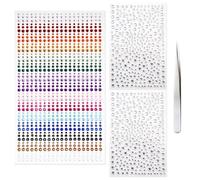 1550 Pcs 15 Colors Face Gems 3/4/5/6mm Tweezer Waterproof Nail Glitter Jewels Stickers Self-Adhesive Eyes Tears Rhinestone Crystals Diamonds Stick On Festivals Party Body Bindis Make up Girls Kids
