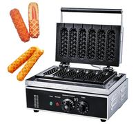 1550W Waffle Stick Maker, Commercial 6 Grids Waffle Baker Machine with 50-300℃ Temp Control & Timer, Stainless Steel French Muffin Cooker for Restaurant Bakery Snack Bar Home 6Pcs Crispy Hot Dog