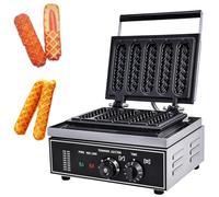 1550W Waffle Stick Maker, Commercial 6 Grids Waffle Baker Machine with 50-300℃ Temp Control & Timer, Stainless Steel French Muffin Cooker for Restaurant Bakery Snack Bar Home 5Pcs Crispy Hot Dog