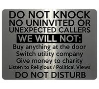 1558 DO NOT KNOCK NO UNINVITED OR UNEXPECTED CALLERS Metal Aluminium Plaque Sign (15x10cm, Brushed Silver)