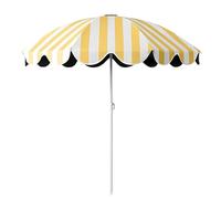 155cm Yellow & White Striped Patio Umbrella - Portable Beach Parasol with 8 Ribs UPF50+ Sun Protect Perfect for Garden Balcony Café and Outdoor Use