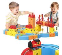 155PCS Electric Magnetic Train Track Set, 3D Anti-Gravity Flexible Race Tracks with Motorized Train and Traffic Signs, DIY Building Car Track