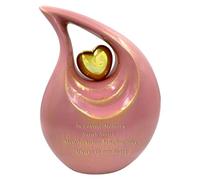 156 Cu in Pink & Gold Teardrop Cremation Urn - Elegant Adult Urn for Human Ashes with Golden Heart - Handcrafted Memorial Urn