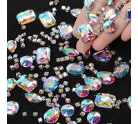 156 Pieces Sew on Rhinestones Claw Flatback Crystal Rhinestones Metal Prong Setting Rhinestones Acrylic Glass Sewing Gems for Clothes DIY Craft Shoes Dress Jewelry Making (White AB)