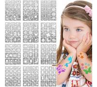 156 Pieces Temporary Tattoo Stencils, Face and Body Painting Stencils Set, Glitter Tattoo Stencils for Kids, School, Birthdays, Halloween, Christmas, Party Decoration