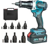15680N Cordless Rivet Gun, Brushless Electric Rivet Nut Gun, Electric Blind Riveter Tool Kit, Portable Rivet Hand Tool for Nutserts M3-M4-M5-M6-M8-M10-M12 with Memory Function & LED Light,5200mah*1