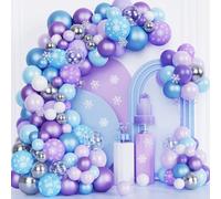 156Pcs Snow Frozen Birthday Balloons Arch Kit, Blue Purple Birthday Party Decoration Latex Balloons Snowflakes for Girls Winter Wonderland Baby Shower Party Supplies