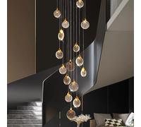 157'' 20-Lights Crystal Chandelier Spiral Staircase LED High Ceiling Lighting Long Fixture for Hallway Foyer Villa, Commercial Adjust Wire 3000K Warm Light
