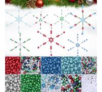 1574PCS Christmas Snowflake Wires Bead Kit Kalolary Xmas Metal Snowflake Beads Ornament 24PCS Metal Snowflake Wire with Green Red Pearl Beads Handicraft for Christmas DIY Craft Decor (Assemble Need)