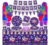 158 Pack Roller Skating Party Supplies Roll Theme Birthday Decoration Roller Skate Birthday Party Tableware Set Let's Roll Tableware Packs Serves 20