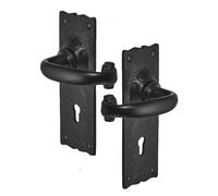 158mm x 55mm Old Hill Ironworks Burford Suite Lever Lock Door Handles - Antique Black Cast Iron