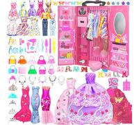 159 Pcs Doll Closet Wardrobe Set, Compatible with B Clothes, 1 Wardrobe, 2 Luxurious Dresses, 2 Fishtail Skirts, 3 Fashion Dresses, 4 Tops Pants, 10 Suspender Skirts, 137 Accessories