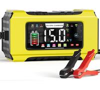 15A Car Battery Charger, 12V/24V Automatic Smart Charger Monitor Battery with LCD Screen Temperature Compensation for Car, AGM, Gel, Wet, SLA for Lead Acid Batteries and LiFePO4 Batteries