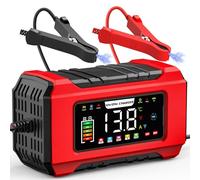15A Car Battery Charger, 12V/24V Smart Fully Automatic Battery Charger//Maintainer with Temperature Compensation for Car, Motorcycle, SUV, Lithium Batteries & AGM (15A-red)