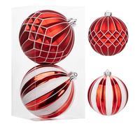 15cm/6 inch Extra Large Christmas Baubles 2 Pcs Shatterproof Christmas Balls Set Red and White Big Baubles Xmas Bauble Ornaments for Tree Decorations Halloween Holiday Wedding Party Decor