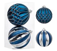 15cm/6 inch Extra Large Christmas Baubles 2 Pcs Shatterproof Xmas Balls Set Big Blue Baubles Xmas Ornaments for Christmas Tree Decorations Halloween Holiday Wedding Party Decor