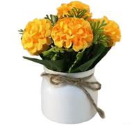15cm Artificial Potted Daisy Sunflower Arrangement, Lifelike Silk Fake Flowers with Mesh Fabric Pot Base for mini Faux Floral Tabletop Decor for Bedroom Living Room Office Home Display(Yellow)
