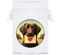 15cm 'Black Labrador Love Note' Satin Drawstring Bag/Pouch (SB00116081)