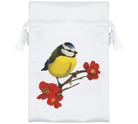 15cm 'Blue Tit on Flowering Branch' Satin Drawstring Bag/Pouch (SB00118277)