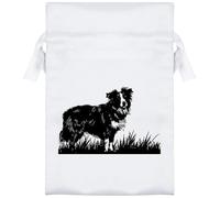 15cm 'Border Collie Dog on Grass' Satin Drawstring Bag/Pouch (SB00117237)