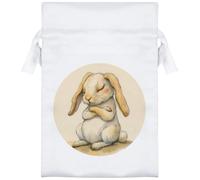 15cm 'Bunny Rabbit Sitting while Sleeping' Satin Drawstring Bag/Pouch (SB00117097)