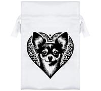15cm 'Chihuahua Love Heart' Satin Drawstring Bag/Pouch (SB00123537)