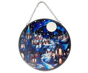 15cm Diameter Stained Glass Suncatcher, WINTER SCENE DESIGN, festive holiday window decor