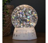 15cm Dual Powered Light up White Christmas Snowflake Water Spinner Globe with LEDs